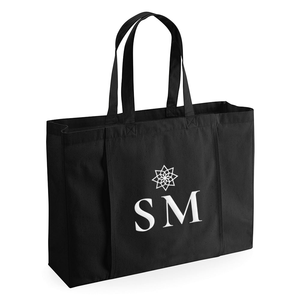 LLG Quote: YOGA./ Coffee. Yoga. Mimosa. Large Black or Oyster White Eco Tote  Bag w. Logo & Signature. — Ladies' Life Guide