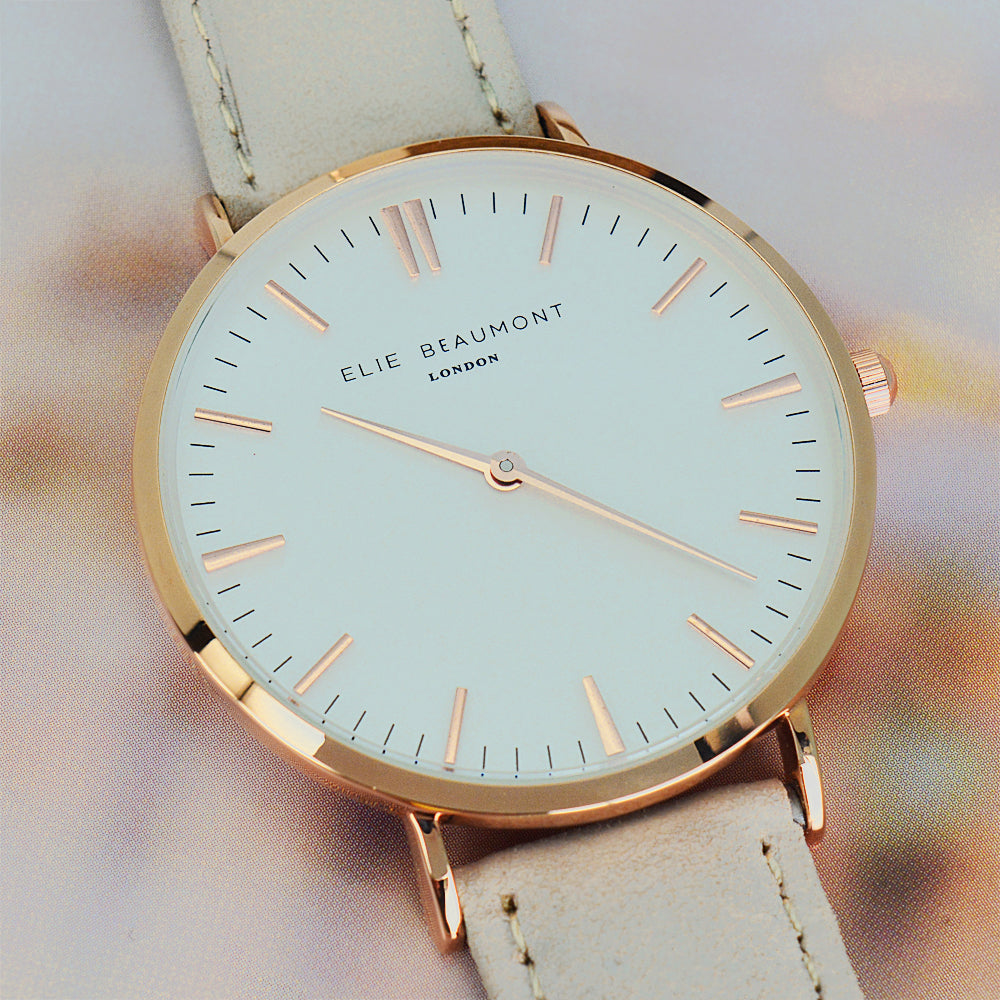 Elie Beaumont Ladies Personalised Leather Watch in Stone - treat-republic