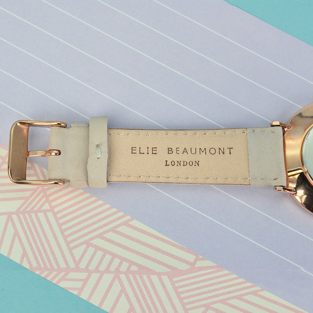 Elie Beaumont Ladies Personalised Leather Watch in Stone - treat-republic