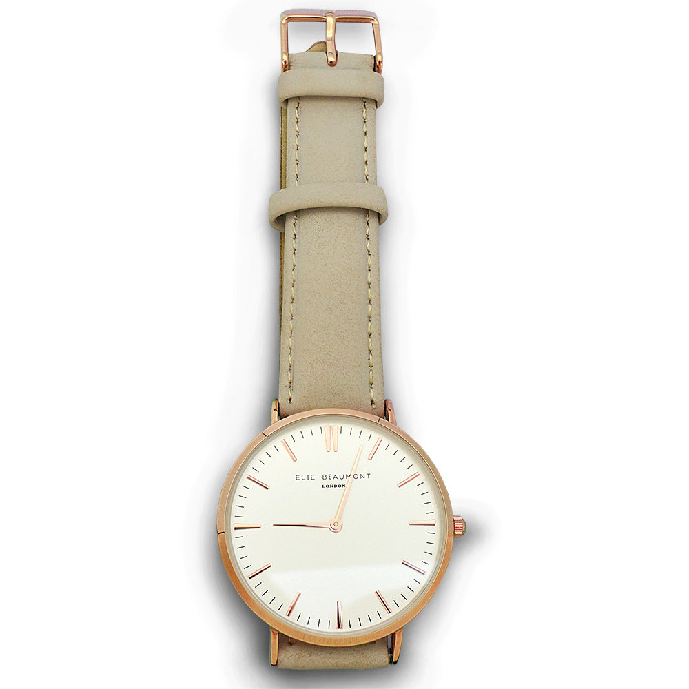 Elie Beaumont Ladies Personalised Leather Watch in Stone - treat-republic