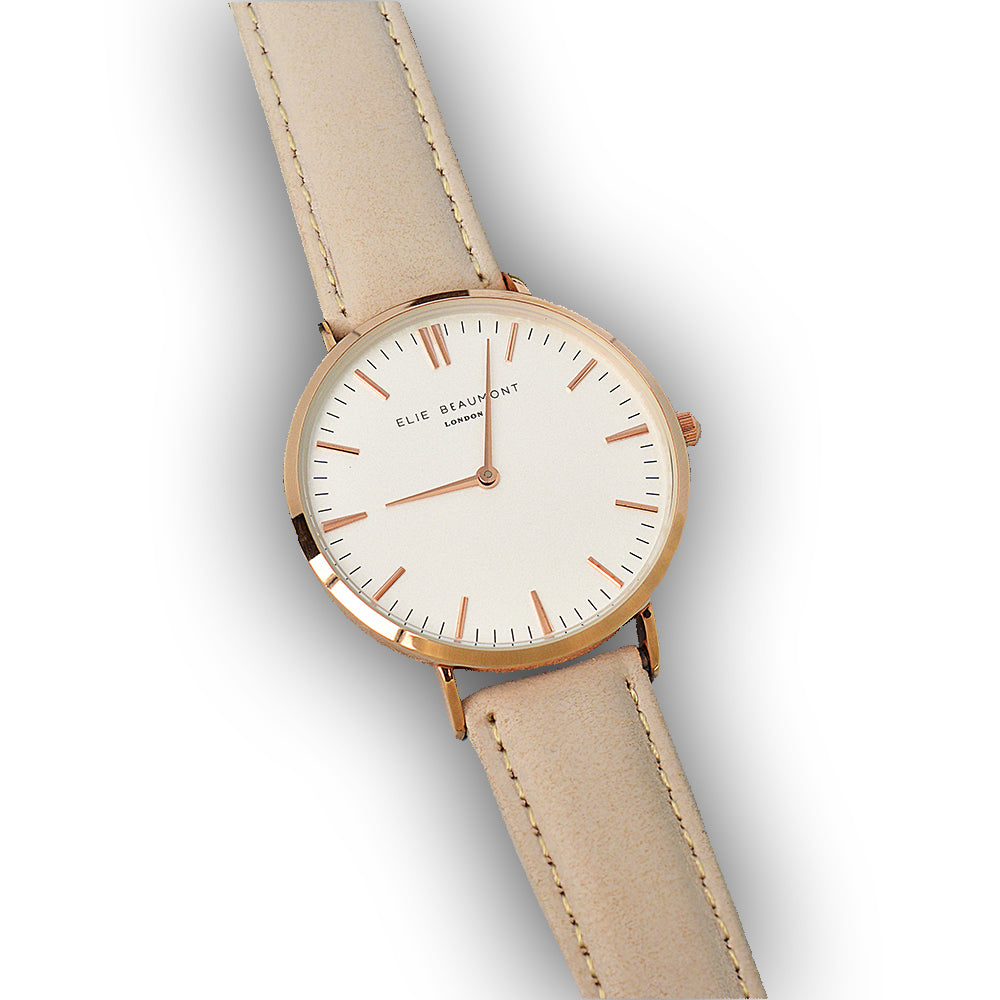 Elie Beaumont Ladies Personalised Leather Watch in Stone - treat-republic