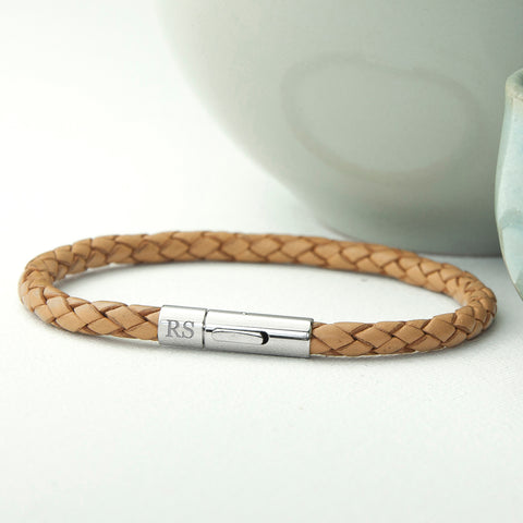 Personalised Men's Leather Capsule Bracelet - treat-republic