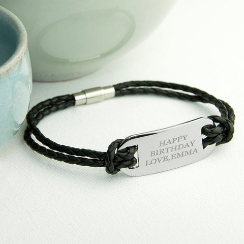 Personalised Men's Statement Leather Bracelet in Black - treat-republic