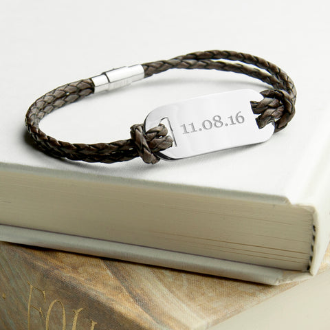 Personalised Men's Statement Leather Bracelet In Brown - treat-republic